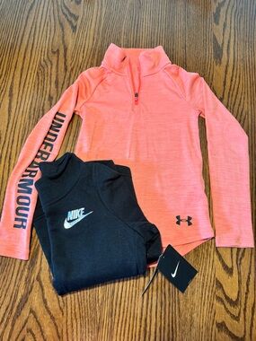 Under Armour Girls' Pink Quarter-Zip Long Sleeve and NWT Nike Sweatshirt YS